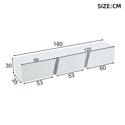 Móvel de TV de parede 180 cm de painel de partículas com 3 portas e luz led,branco