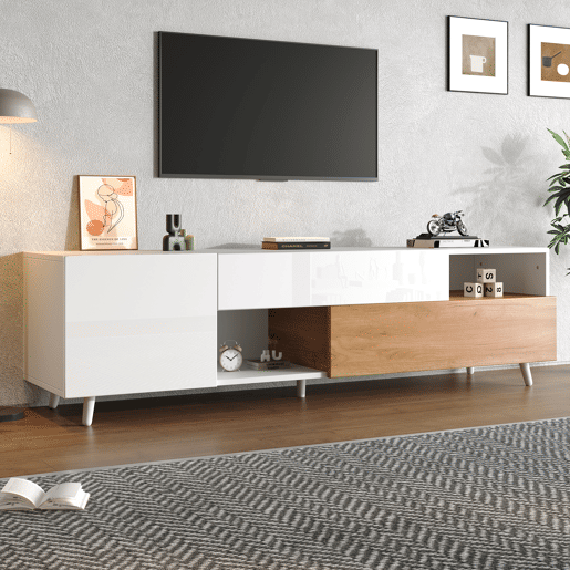 Móvel de TV 120 cm de painel de partículas com 2 portas e 1 gavetae,branco+natural