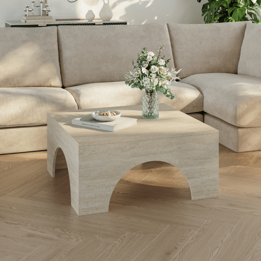 Mesa de centro Vivatka quadrado 80x80x37 cm Travertino en.casa