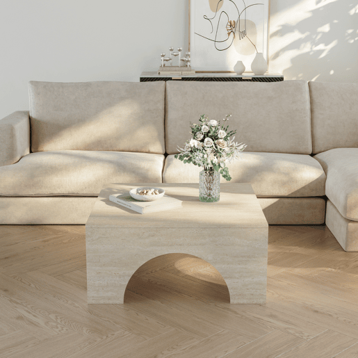Mesa de centro Vivatka quadrado 80x80x37 cm Travertino en.casa