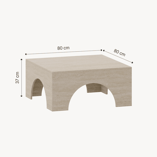 Mesa de centro Vivatka quadrado 80x80x37 cm Travertino en.casa