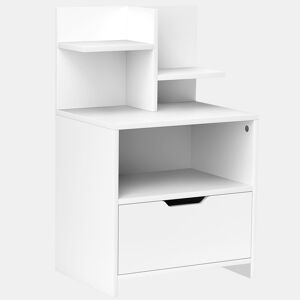HOMCOM Mesa de Cabeceira de Madeira Mesa de Cabeceira Moderna com Gaveta e Prateleiras de Armazenamento Mesa Auxiliar para Sala de Estar Dormitório 45x35x73 cm Branco