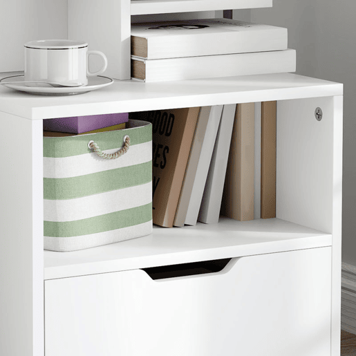 HOMCOM Mesa de Cabeceira de Madeira Mesa de Cabeceira Moderna com Gaveta e Prateleiras de Armazenamento Mesa Auxiliar para Sala de Estar Dormitório 45x35x73 cm Branco