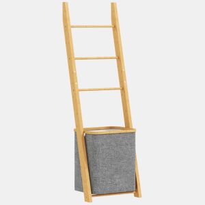 HOMCOM Estante para Casa de Banho de Bambu Toalheiro de Pé com 3 Barras e Cesto para Roupa Suja Removível de 48 L para Quarto Lavandaria 43x35x133 cm Cinzento