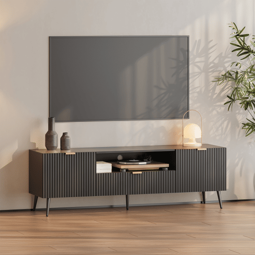 Mesa TV Nand com gaveta e 2 portas 160x40x51 cm preto en.casa