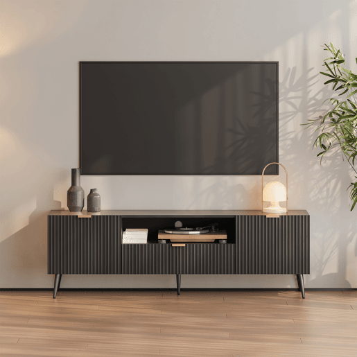 Mesa TV Nand com gaveta e 2 portas 160x40x51 cm preto en.casa