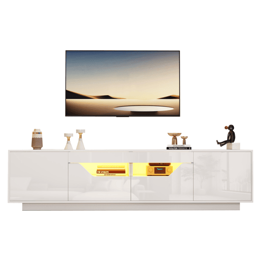Móvel de TV 180 cm de painel de partículas com 2 portas,2 gavetas e luz led,branco