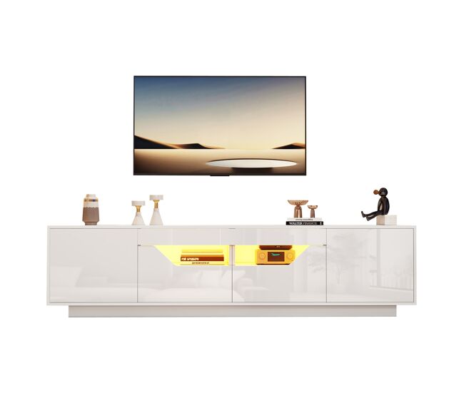 Mueble tv 180 cm de panel de partículas con 2 puertas,2 cajones y luz led,blanco