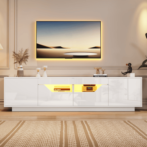 Móvel de TV 180 cm de painel de partículas com 2 portas,2 gavetas e luz led,branco