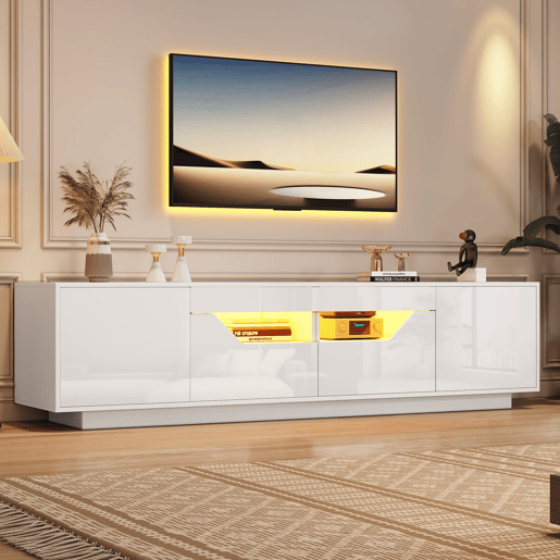 Móvel de TV 180 cm de painel de partículas com 2 portas,2 gavetas e luz led,branco
