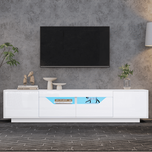 Móvel de TV 180 cm de painel de partículas com 2 portas,2 gavetas e luz led,branco