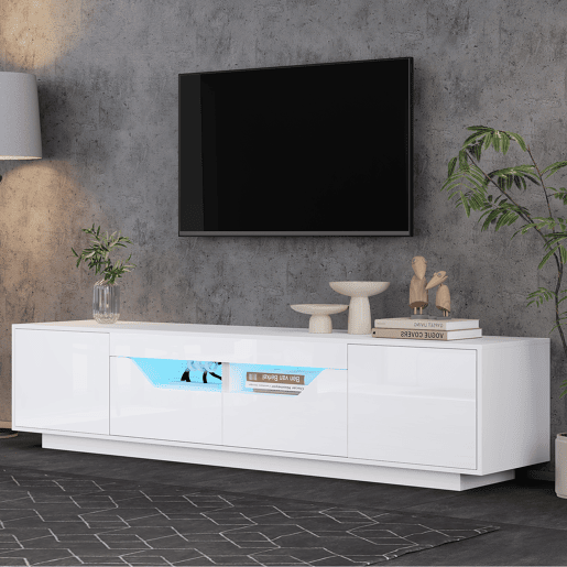 Móvel de TV 180 cm de painel de partículas com 2 portas,2 gavetas e luz led,branco