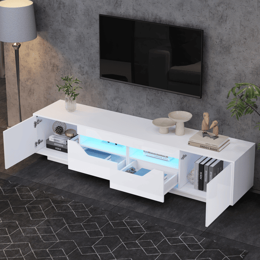 Móvel de TV 180 cm de painel de partículas com 2 portas,2 gavetas e luz led,branco