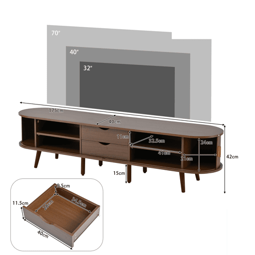 Móvel de TV 175 cm de mdf com 2 portas e 2 gavetas,noz Móvel de TV 175 cm de mdf com 2 portas e 2 gavetas,noz