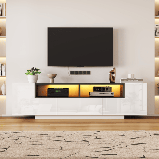 Móvel de TV 180 cm de painel de partículas com 2 portas,1 gaveta e luz led,branco
