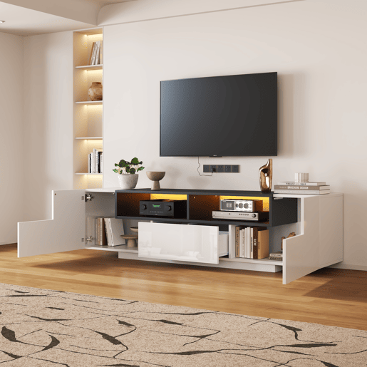 Móvel de TV 180 cm de painel de partículas com 2 portas,1 gaveta e luz led,branco