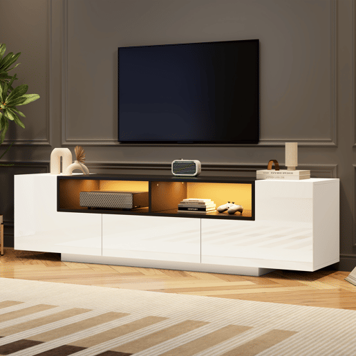 Móvel de TV 180 cm de painel de partículas com 2 portas,1 gaveta e luz led,branco