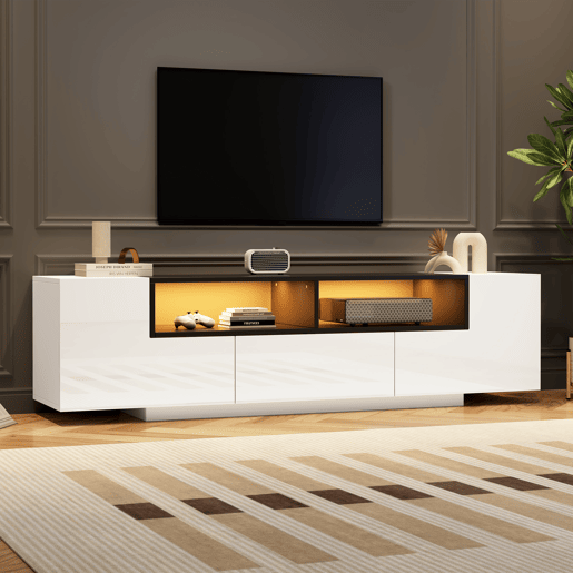 Móvel de TV 180 cm de painel de partículas com 2 portas,1 gaveta e luz led,branco