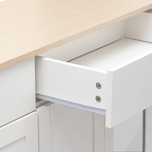 Aparador De Madeira Branco Com Tampo Cor Carvalho Claro, Design Moderno Com 2 Gavetas E 4 Portas De Arrumação, Ideal Para Sala De Jantar, Sala De Estar Ou Hall De Entrada, Amplo Espaço Para Guardar Loiça E Decoração