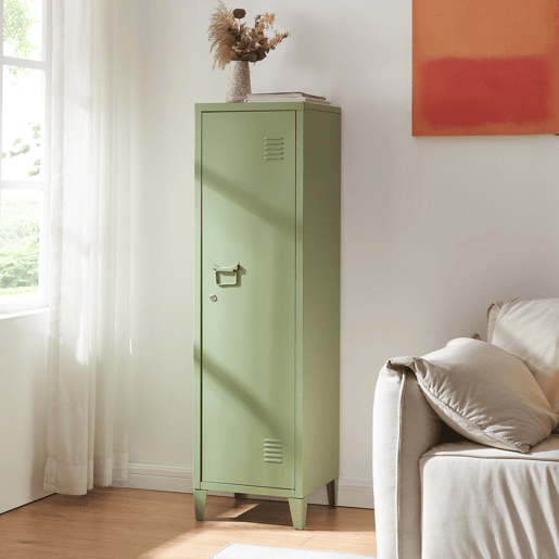 Cacifo individual Kurikka com 2 prateleiras metal 137x38x38 cm Verde oliva en.casa