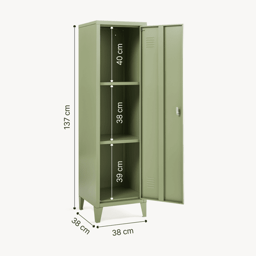 Cacifo individual Kurikka com 2 prateleiras metal 137x38x38 cm Verde oliva en.casa