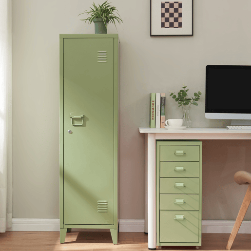 Cacifo individual Kurikka com 2 prateleiras metal 137x38x38 cm Verde oliva en.casa