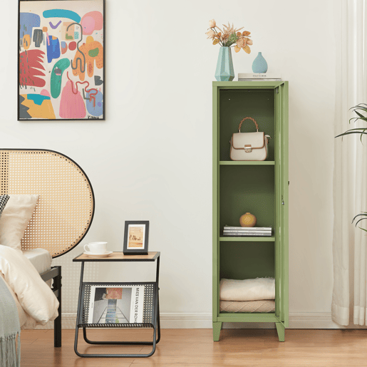 Cacifo individual Kurikka com 2 prateleiras metal 137x38x38 cm Verde oliva en.casa
