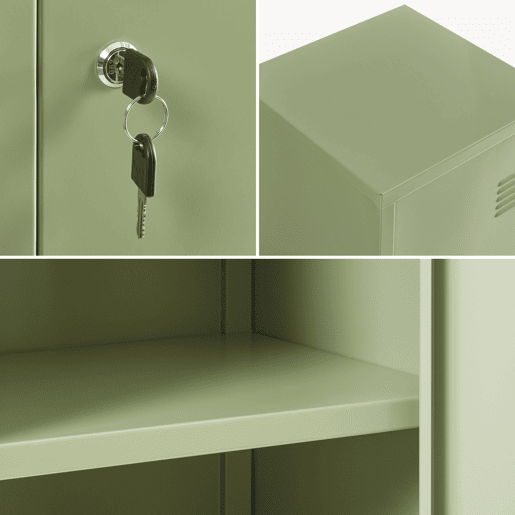 Cacifo individual Kurikka com 2 prateleiras metal 137x38x38 cm Verde oliva en.casa