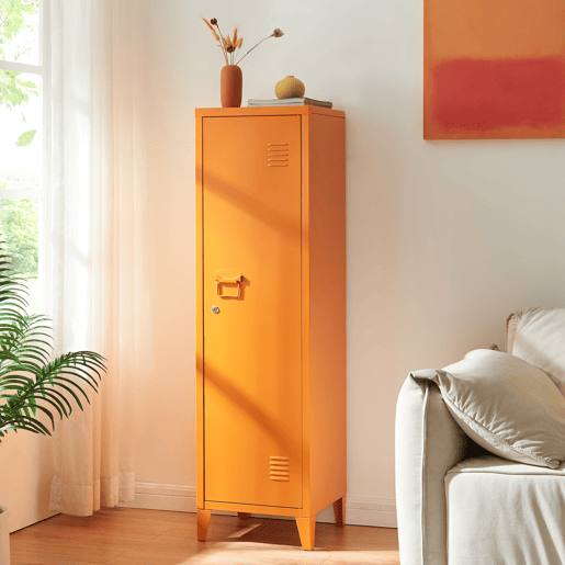Cacifo individual Kurikka com 2 prateleiras metal 137x38x38 cm Laranja en.casa