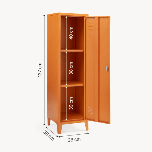 Cacifo individual Kurikka com 2 prateleiras metal 137x38x38 cm Laranja en.casa