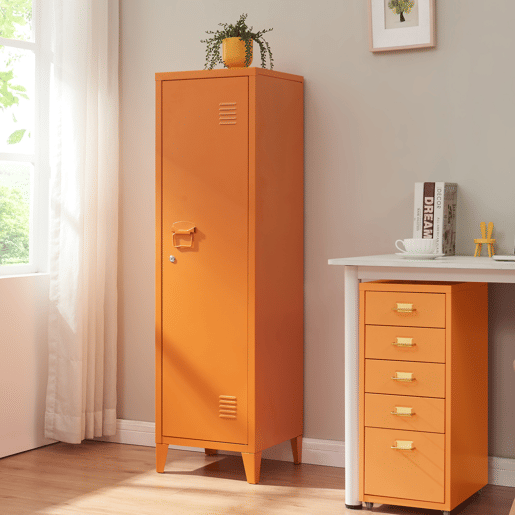 Cacifo individual Kurikka com 2 prateleiras metal 137x38x38 cm Laranja en.casa