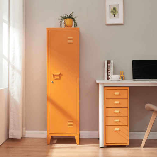 Cacifo individual Kurikka com 2 prateleiras metal 137x38x38 cm Laranja en.casa