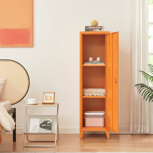 Cacifo individual Kurikka com 2 prateleiras metal 137x38x38 cm Laranja en.casa
