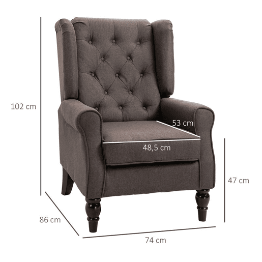 HOMCOM Poltrona de Sala de Estar Poltrona Moderna para Dormitório com Pés de Madeira Poltrona Individual Carga 160 kg para Escritório 74x86x102 cm Marrom