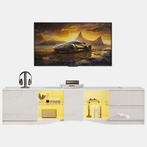 Móvel de TV 160 cm de mdf com 1 porta,2 gavetas e luz led,branco