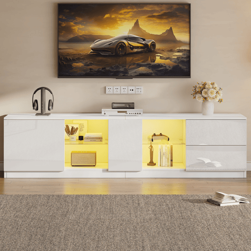 Móvel de TV 160 cm de mdf com 1 porta,2 gavetas e luz led,branco