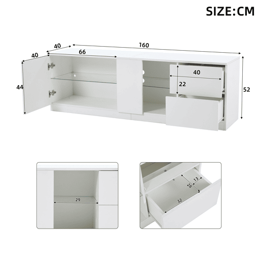 Móvel de TV 160 cm de mdf com 1 porta,2 gavetas e luz led,branco