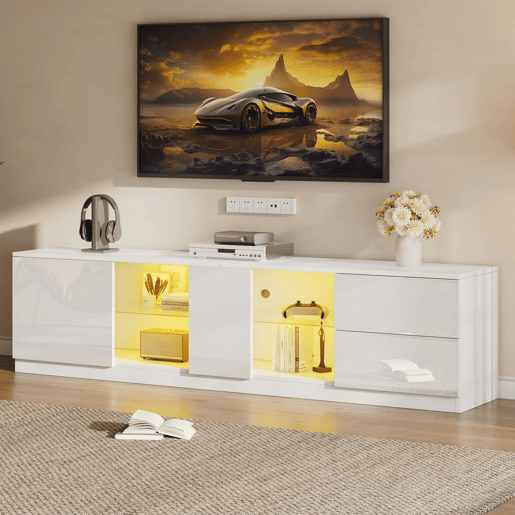 Móvel de TV 160 cm de mdf com 1 porta,2 gavetas e luz led,branco