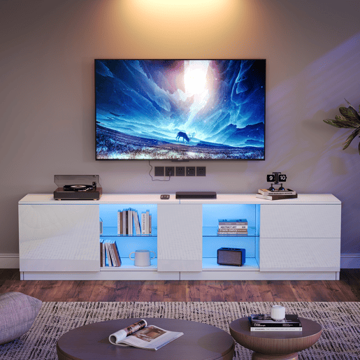 Móvel de TV 160 cm de mdf com 1 porta,2 gavetas e luz led,branco
