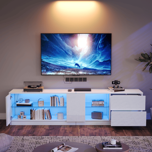 Móvel de TV 160 cm de mdf com 1 porta,2 gavetas e luz led,branco