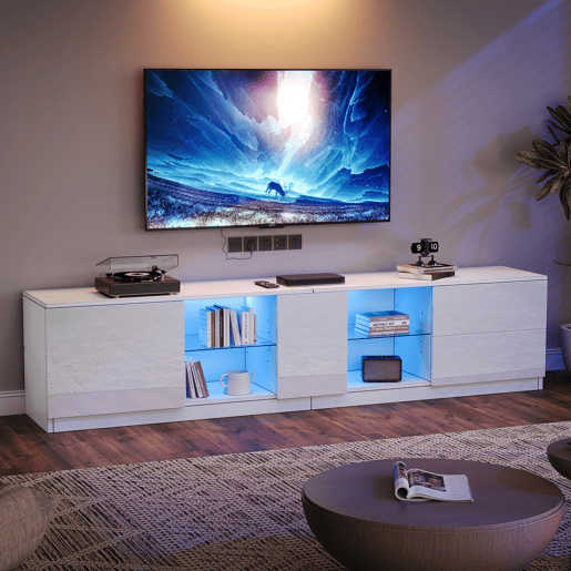 Móvel de TV 160 cm de mdf com 1 porta,2 gavetas e luz led,branco
