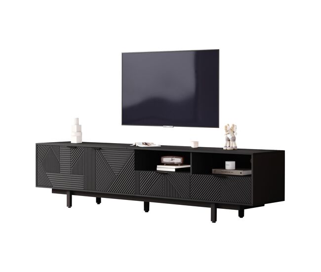 Mueble TV 200 cm de panel de partículas con 2 puertas y 2 cajones,negro