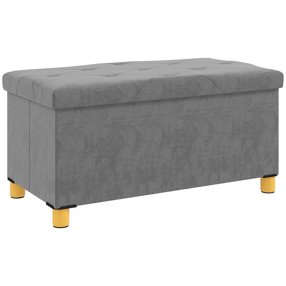 Banco de Almacenaje Terciopelo Sintético, Madera de Caucho HOMCOM 76x38 Gris