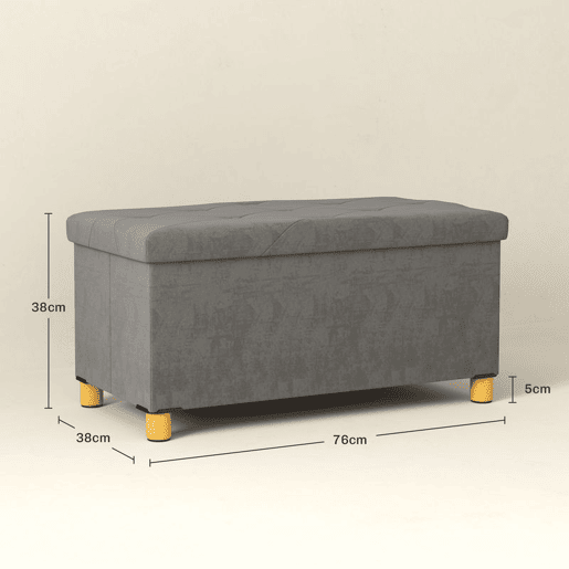 HOMCOM Banco de Armazenamento Dobrável Puff de Armazenamento Capacidade de 67 L Estofado em Veludo Baú de Armazenamento Quarto Carga 120 kg para Sala de Estar Entrada 76x38x38 cm Cinza