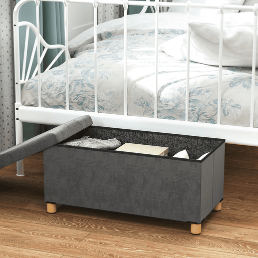 HOMCOM Banco de Armazenamento Dobrável Puff de Armazenamento Capacidade de 67 L Estofado em Veludo Baú de Armazenamento Quarto Carga 120 kg para Sala de Estar Entrada 76x38x38 cm Cinza