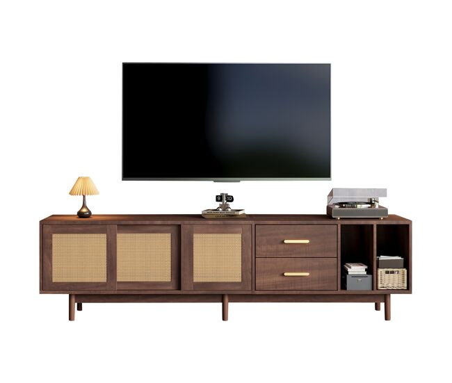 Mueble TV 190 cm,mueble de salón de mdf con 3 puertas y 2 cajones,marrón