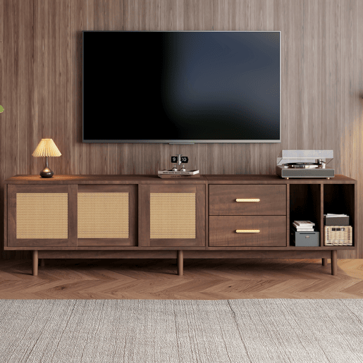 Móvel de TV 190 cm,mueble de salón de mdf com 3 portas e 2 gavetas,castanho