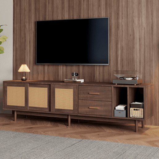 Móvel de TV 190 cm,mueble de salón de mdf com 3 portas e 2 gavetas,castanho