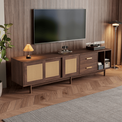 Móvel de TV 190 cm,mueble de salón de mdf com 3 portas e 2 gavetas,castanho
