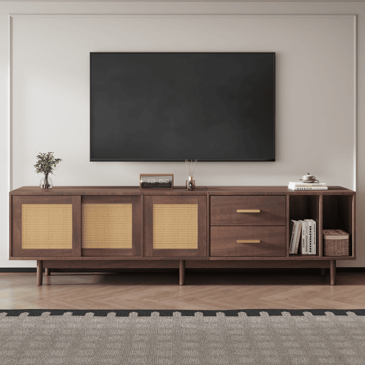 Móvel de TV 190 cm,mueble de salón de mdf com 3 portas e 2 gavetas,castanho